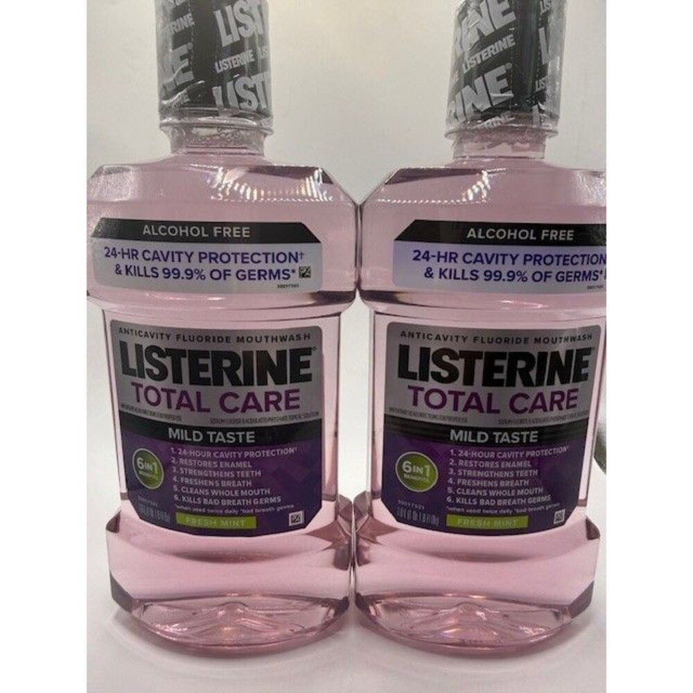 2x Listerine Total Care Mouthwash Mild Taste 1L Alcohol Free Fresh Mint